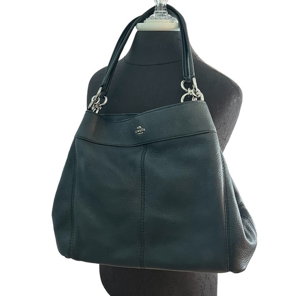 COACH BLACK PEBBLE LEATHER EDIE HANDBAG - Picture 2 of 14